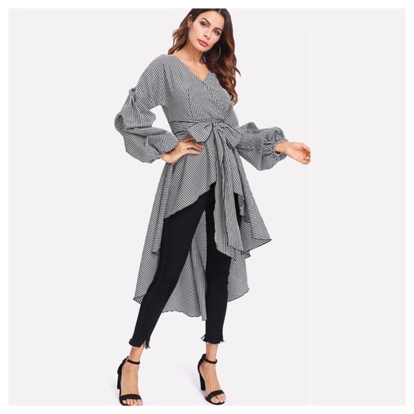 ❤️ Gingham Check High Low Asymmetrical Top - Picture 4 of 5